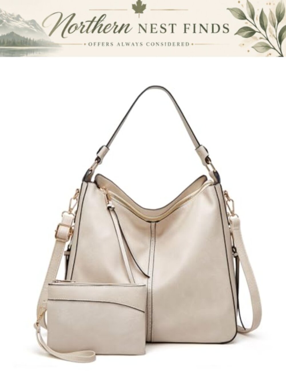 Large Hobo Crossbody Bag Vegan PU Leather Women Shoulder Purse Multi Pockets